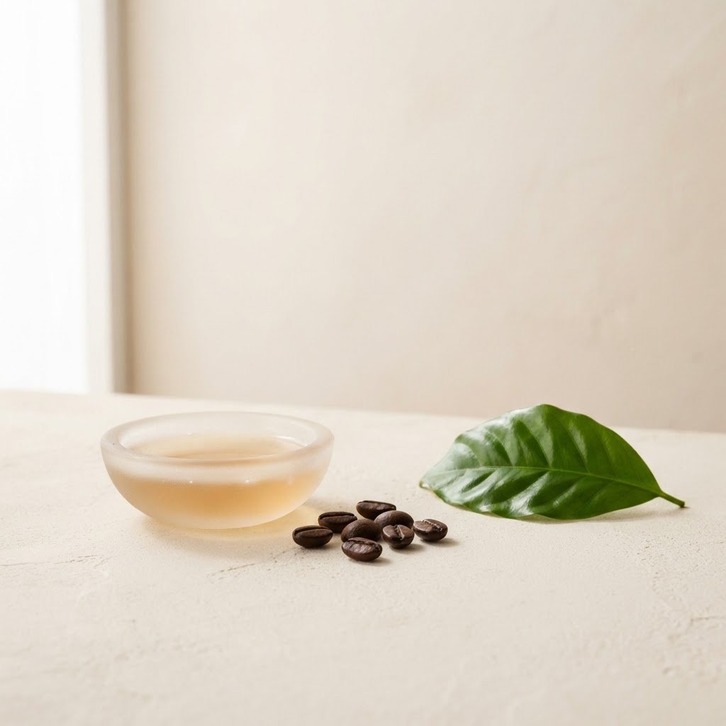 Coffee beans and a dish of pale extract